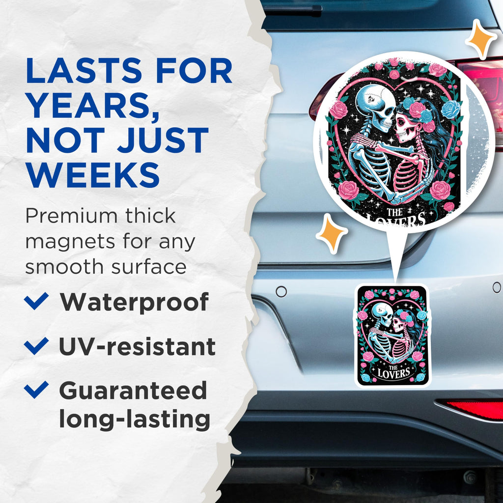 (2 Pack) Skeleton Lovers Magnets - Day of the Dead Romantic Calavera - Gothic Floral Couple Decor - 5 Inches On Longest Side - Thick Durable Magnet - Made in USA - MAG20326