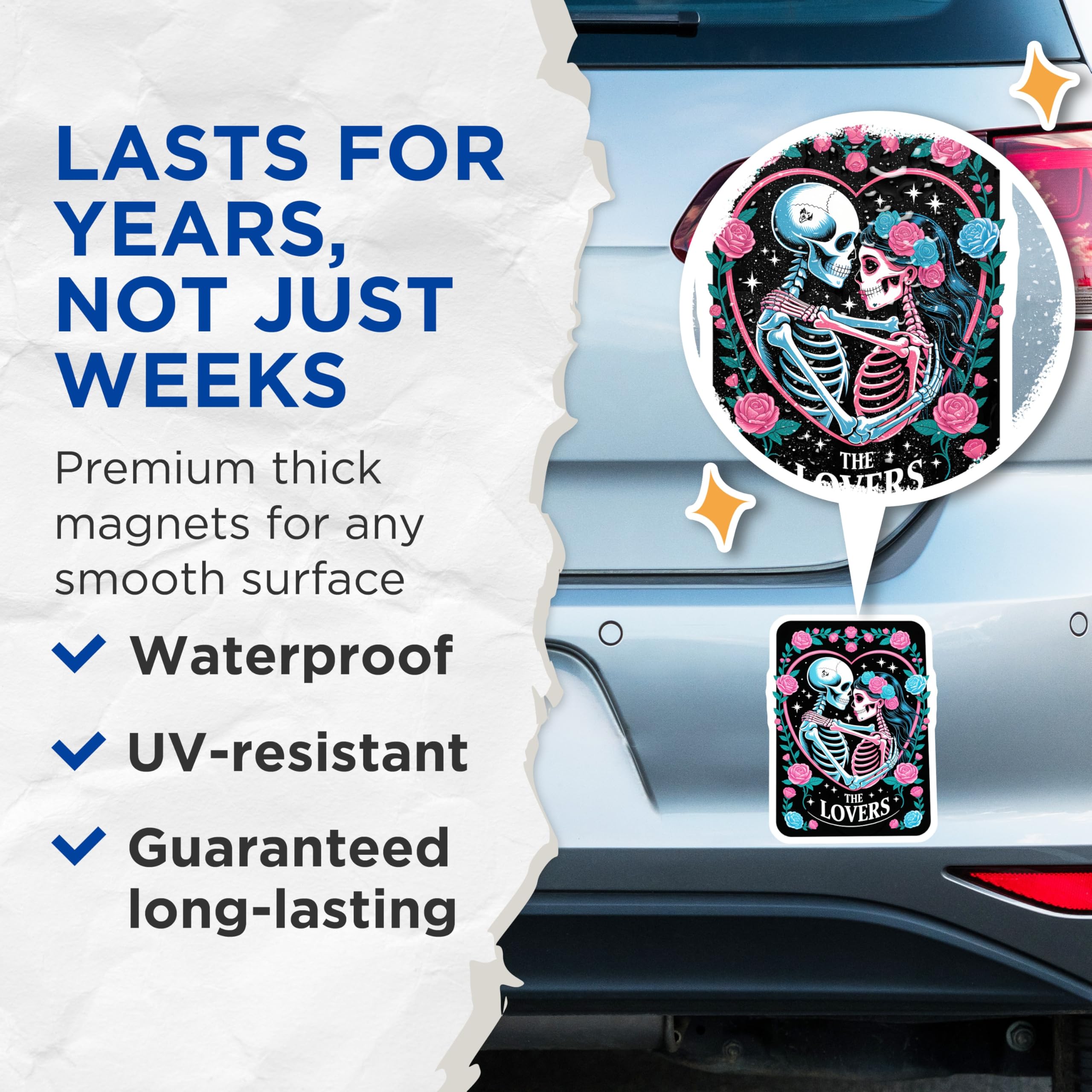 (2 Pack) Skeleton Lovers Magnets - Day of the Dead Romantic Calavera - Gothic Floral Couple Decor - 5 Inches On Longest Side - Thick Durable Magnet - Made in USA - MAG20326