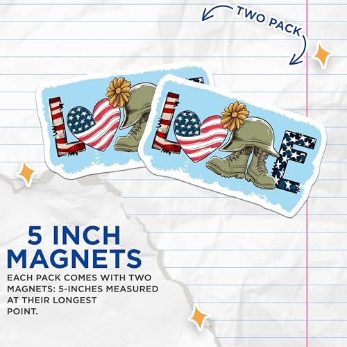 (2 Pack) Love Patriotic Magnets Magnets - USA Flag Decor - Military Tribute - 5" On Longest Side - Made in USA - Sticks to Refrigerators & Metal Surfaces - MAG8364