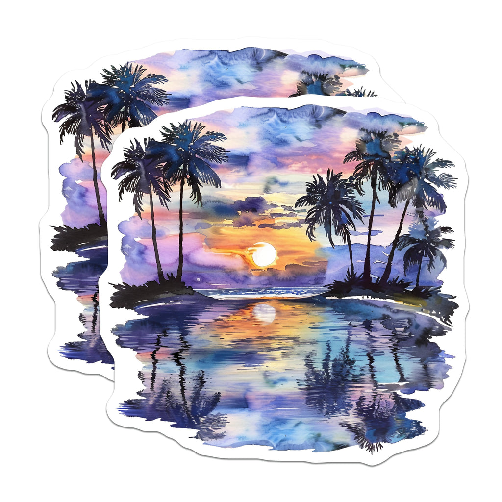 (2 Pack) Tropical Sunset Magnets - Beach Palm Tree Art - Coastal Kitchen Decor - 5 Inches On Longest Side - Thick Durable Magnet - Made in USA - MAG37620