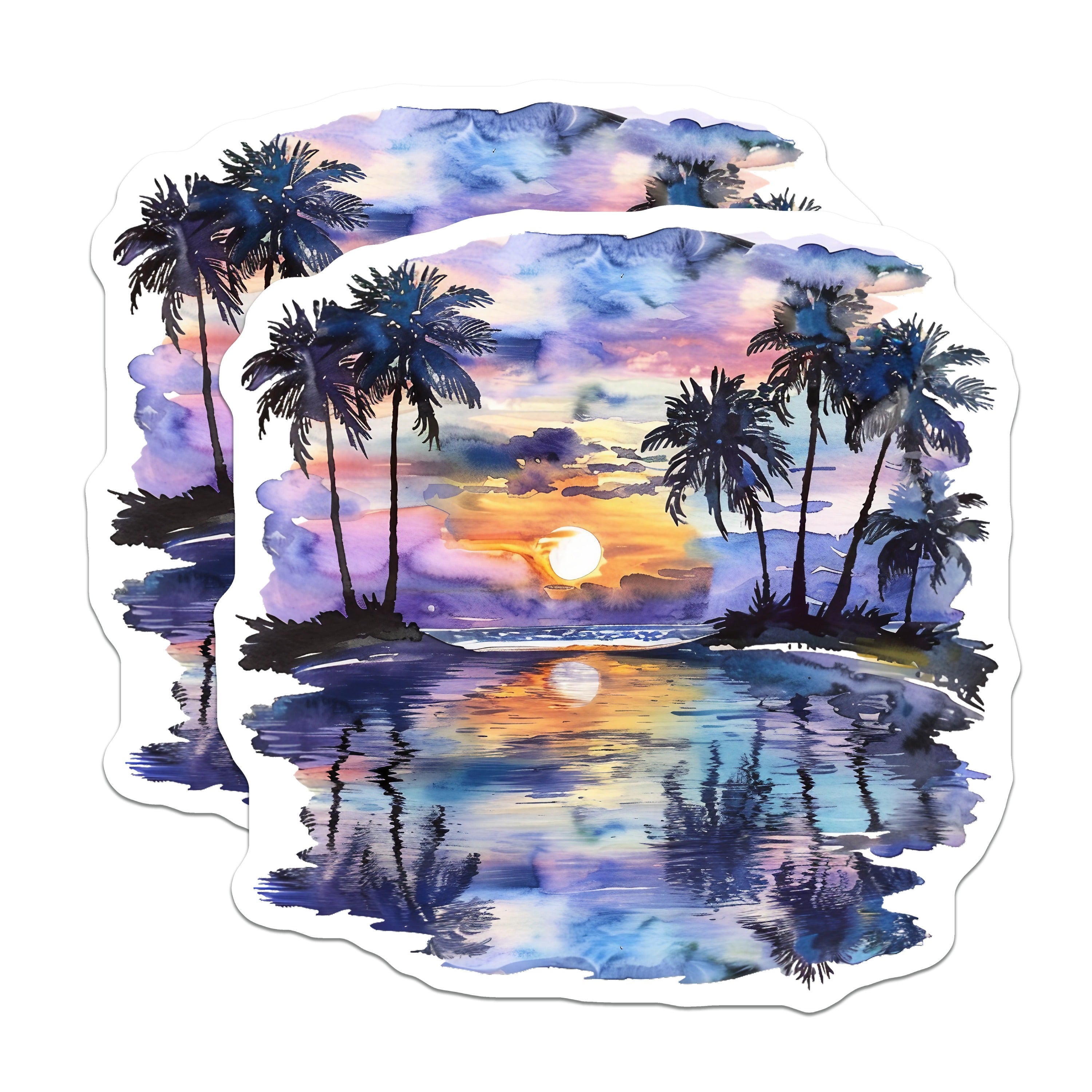 (2 Pack) Tropical Sunset Magnets - Beach Palm Tree Art - Coastal Kitchen Decor - 5 Inches On Longest Side - Thick Durable Magnet - Made in USA - MAG37620