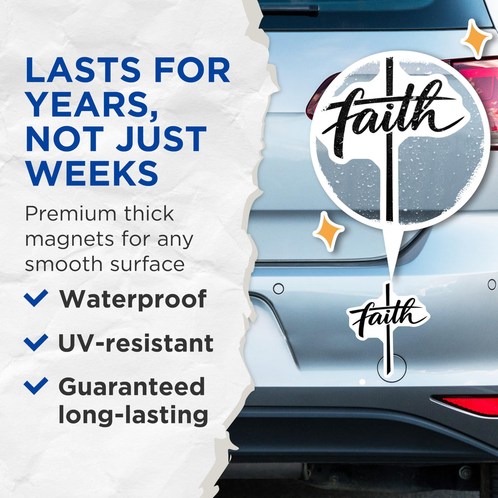 (2 Pack) Faith Cross Magnets - Christian Religious Magnets - Spiritual Car Magnets - Refrigerator Locker Decorations - 5 Inches On Longest Side - Thick Durable Magnet - Made in USA - MAG20223