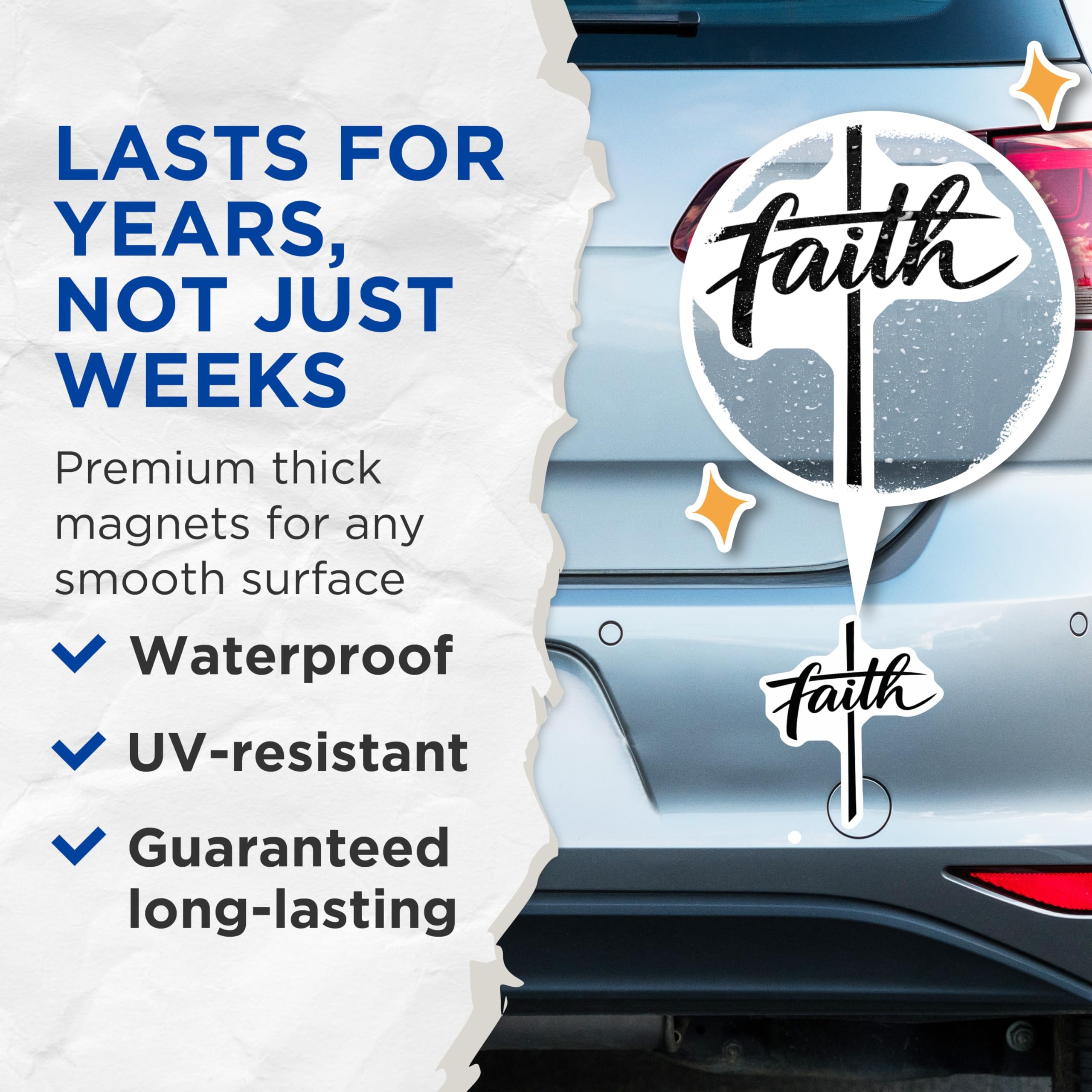 (2 Pack) Faith Cross Magnets - Christian Religious Magnets - Spiritual Car Magnets - Refrigerator Locker Decorations - 5 Inches On Longest Side - Thick Durable Magnet - Made in USA - MAG20223