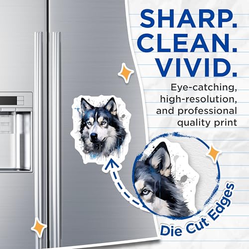 (2 Pack) Watercolor Husky Magnets - Majestic Wolf Art - Blue Eyed Dog Lover Decor - 5 Inches On Longest Side - Thick Durable Magnet - Made in USA - MAG29191
