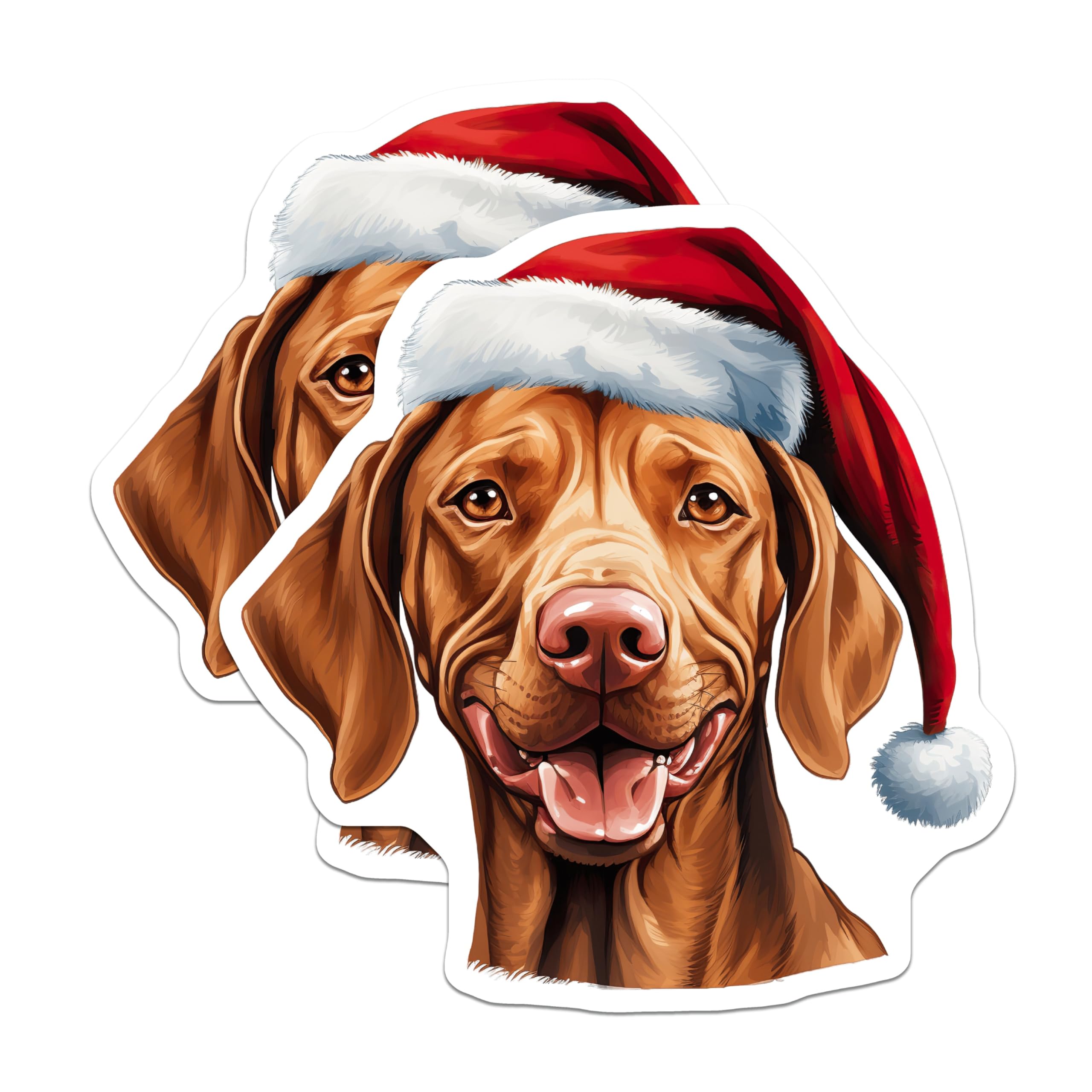 (2 Pack) Vizsla Christmas Magnets - Holiday Dog Decor - Santa Hat Pet Owner - 5 Inches On Longest Side - Thick Durable Magnet - Made in USA - MAG27534