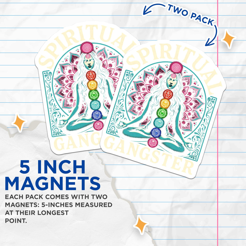(2 Pack) Spiritual Gangster Magnets - Chakra Energy Meditation Decor - Yoga Lover Zen Art Boho Wall Art Spiritual Awakening - 5 Inches On Longest Side - Thick Durable Magnet - Made in USA - MAG20752