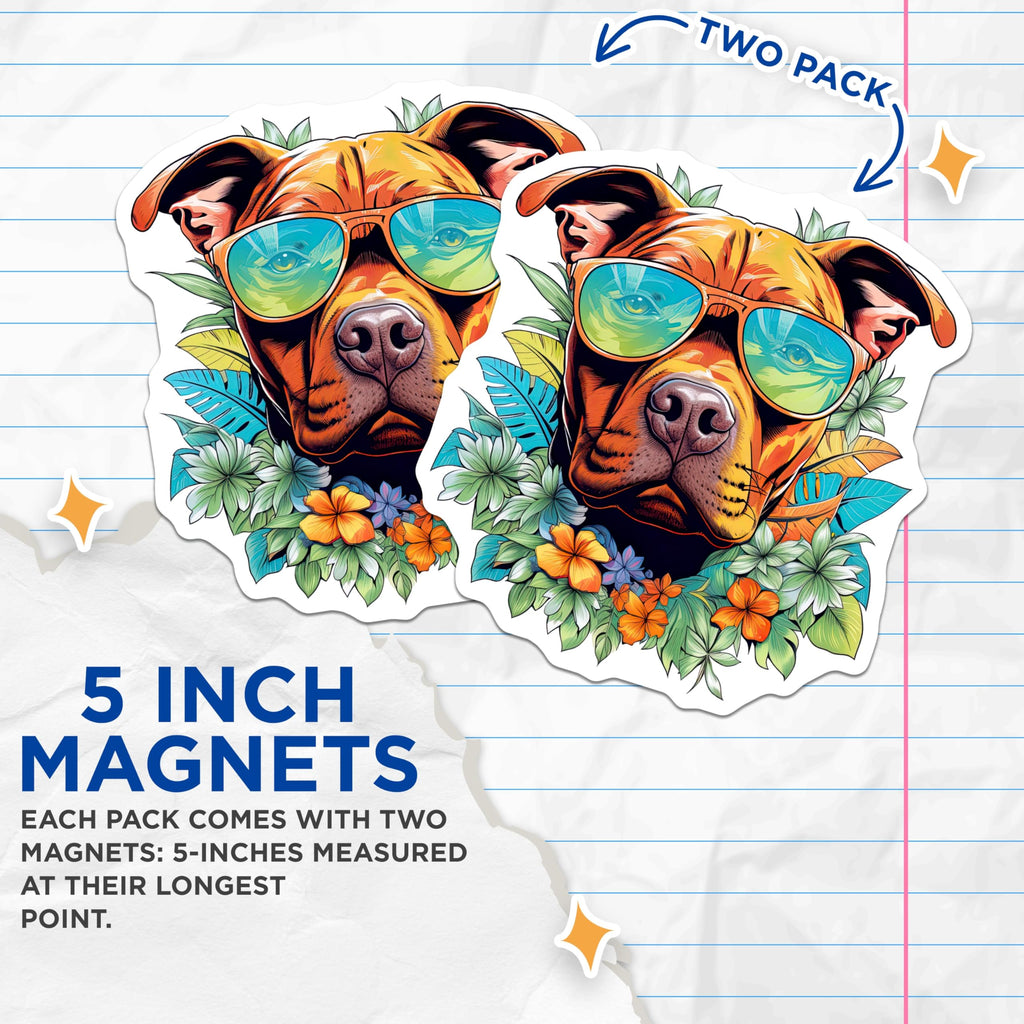 (2 Pack) Tropical Pitbull Magnets - Summer Dog Decor - Aloha Pitbull Accessories - 5 Inches On Longest Side - Thick Durable Magnet - Made in USA - MAG23058