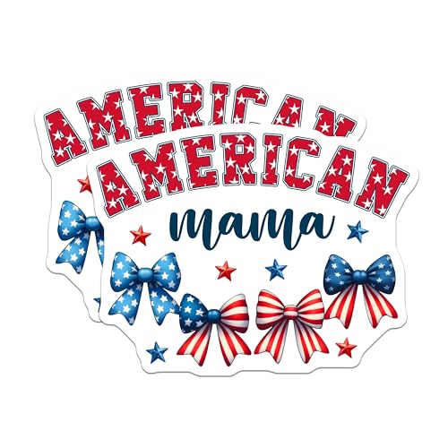 (2 Pack) American Mama Stickers - Patriotic Bows Decal - Fourth of July Decoration - 5" On Longest Side - Sticks to Smooth Flat Surfaces - Made in USA - BMCS7448