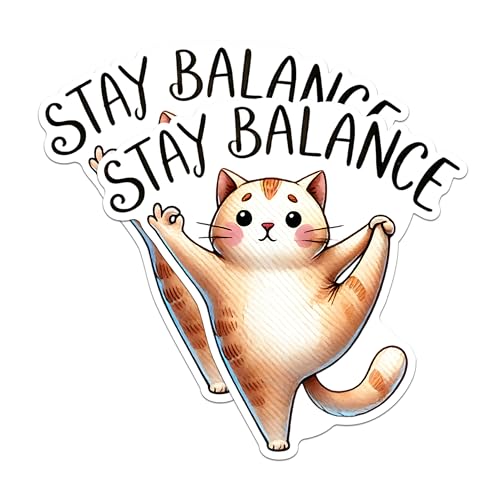 (2 Packs) Stay Balance Cat Doing Yoga Stickers - Funny Cat Peaceful Namaste Decals - 5 Inches On Longest Side - Premium Vinyl Decal - Sticks to Any Smooth Flat Surface - Made in USA - BMCS2428