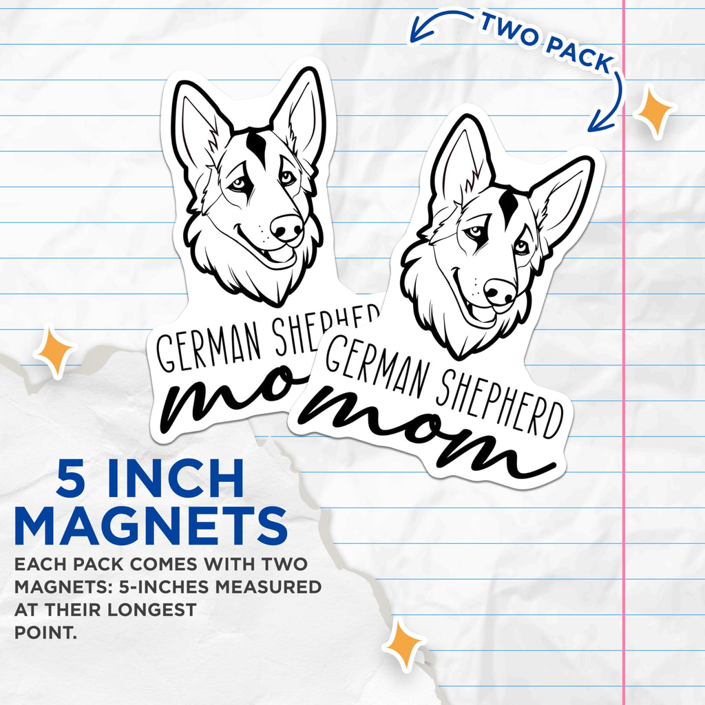 (2 Pack) German Shepherd Mom Magnets - Dog Lover Fridge Decor - GSD Parent Appliance Art - Canine Enthusiast - 5 Inches On Longest Side - Thick Durable Magnet - Made in USA - MAG27059