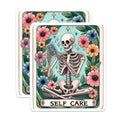 (2 Pack) Self Care Stickers - Skeleton Meditation - Floral Art Sticker - 5" On Longest Side - Sticks to Smooth Flat Surfaces - Made in USA - BMCS9445