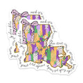 (2 Pack) Louisiana Mardi Gras Stickers - New Orleans Map - Colorful Parade Stickers - French Quarter - Bon Temps Rouler - 5" On Longest Side - Sticks to Smooth Flat Surfaces - Made in USA - BMCS6379