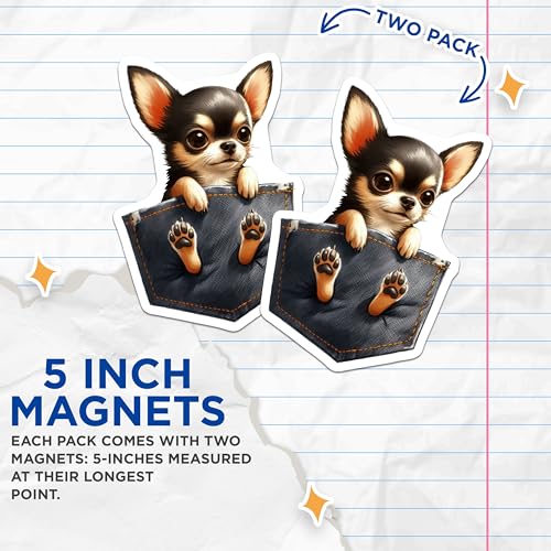 (2 Pack) Cute Chihuahua Magnets - Dog Lovers Fridge - Pet Owner Kitchen Magnet Accessories - 5" On Longest Side - for Cars, Fridges, Toolboxes - Made in USA - MAG3959