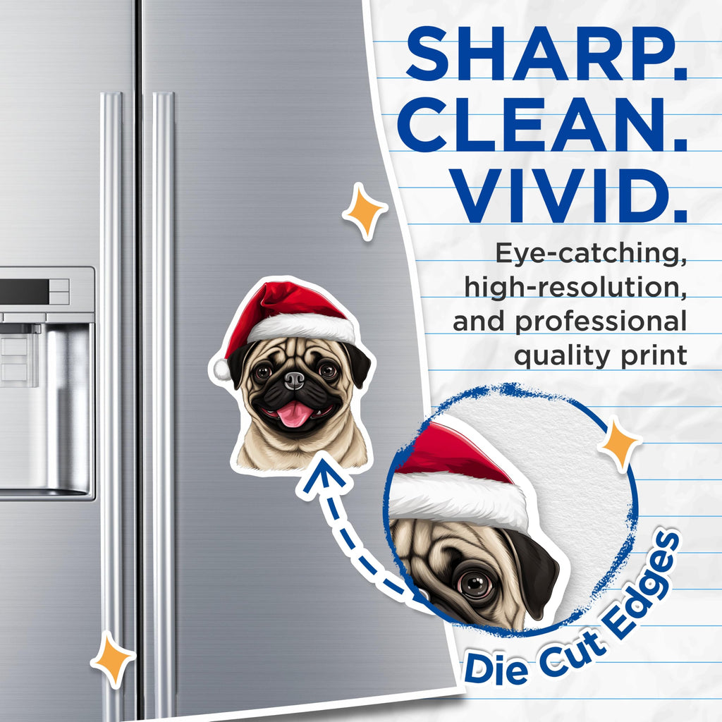(2 Pack) Santa Pug Magnets - Christmas Dog Refrigerator Decor - Happy Holiday Pet Parent Accessory - 5 Inches On Longest Side - Thick Durable Magnet - Made in USA - MAG28757