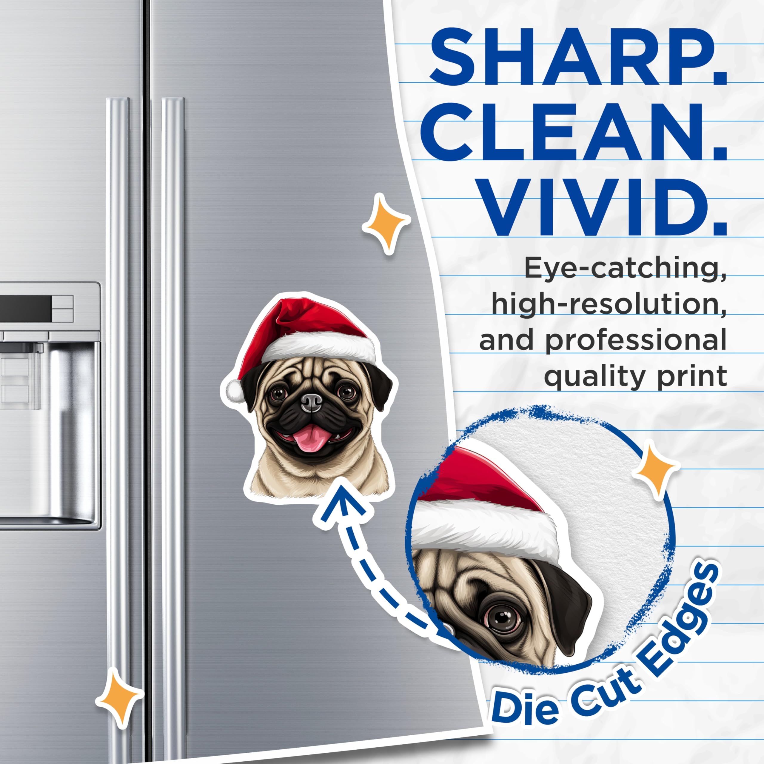 (2 Pack) Santa Pug Magnets - Christmas Dog Refrigerator Decor - Happy Holiday Pet Parent Accessory - 5 Inches On Longest Side - Thick Durable Magnet - Made in USA - MAG28757