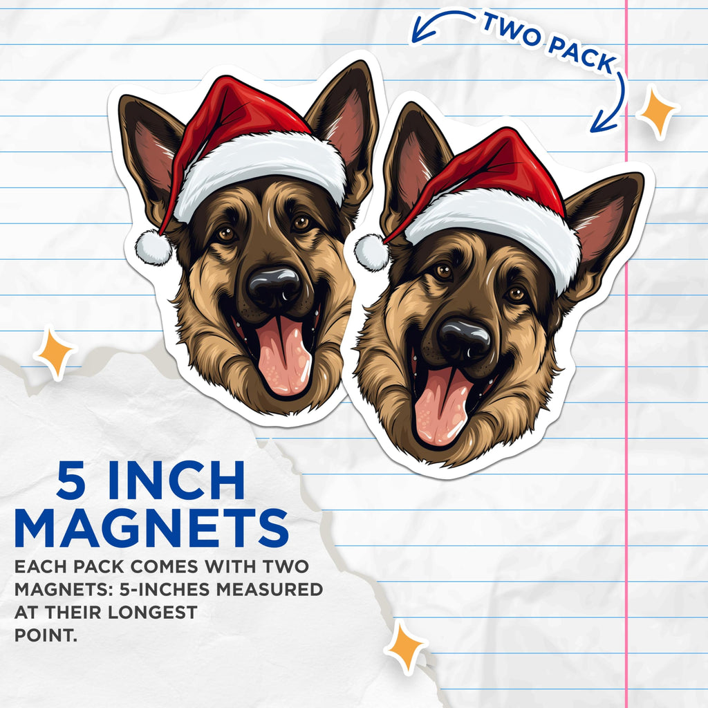 (2 Pack) German Shepherd Christmas Magnets - Santa Dog Refrigerator Magnets - Festive Pet Holiday Decor Dog Mom Dad - 5 Inches On Longest Side - Thick Durable Magnet - Made in USA - MAG28996