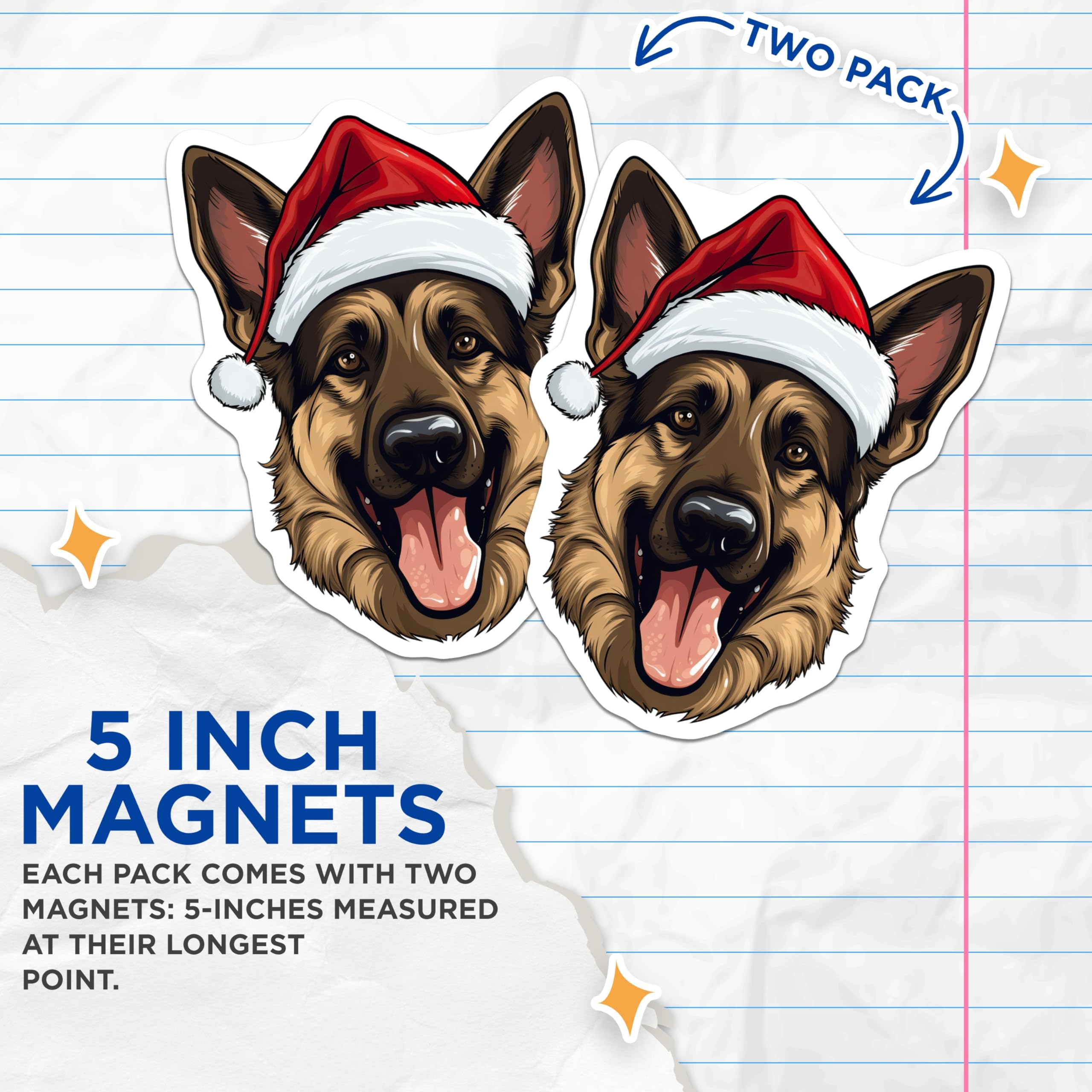 (2 Pack) German Shepherd Christmas Magnets - Santa Dog Refrigerator Magnets - Festive Pet Holiday Decor Dog Mom Dad - 5 Inches On Longest Side - Thick Durable Magnet - Made in USA - MAG28996