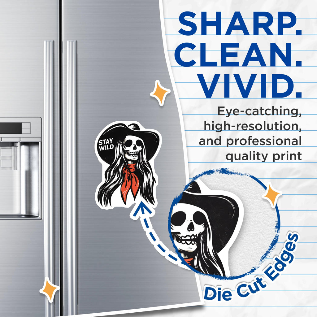 (2 Pack) Stay Wild Skeleton Magnets - Western Cowgirl - Spooky Home Decor - 5" On Longest Side - Premium Magnet - for Cars, Refrigerators, Toolboxes, Lockers - Made in USA - MAG18196