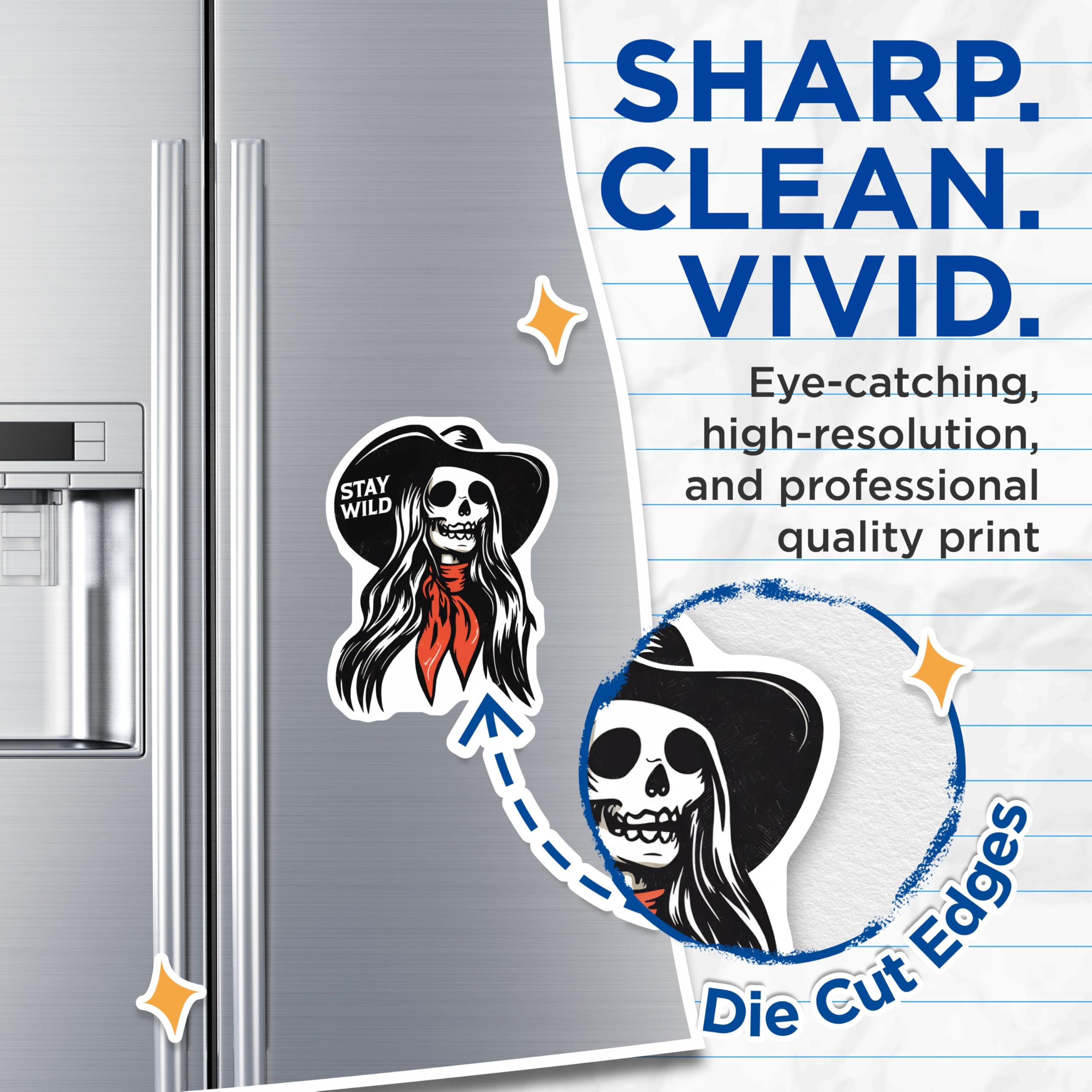 (2 Pack) Stay Wild Skeleton Magnets - Western Cowgirl - Spooky Home Decor - 5" On Longest Side - Premium Magnet - for Cars, Refrigerators, Toolboxes, Lockers - Made in USA - MAG18196