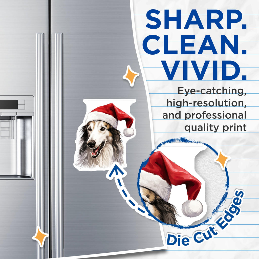 (2 Pack) Christmas Dog Magnets - Santa Hat Canine - Festive Refrigerator Decor - 5 Inches On Longest Side - Thick Durable Magnet - Made in USA - MAG23416