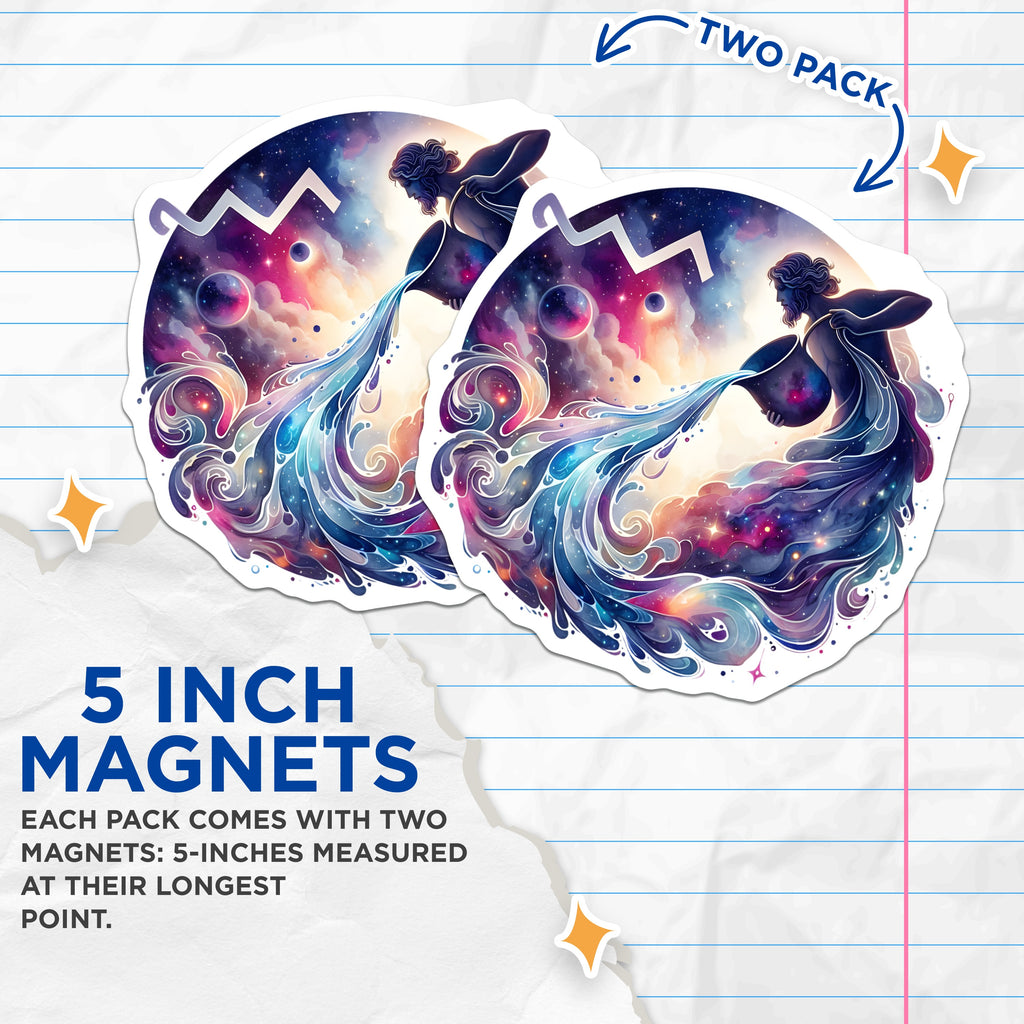(2 Pack) Aquarius Zodiac Magnets - Cosmic Astrology Home Decor - Water Bearer Birthday Jan Feb - 5 Inches On Longest Side - Thick Durable Magnet - Made in USA - MAG37255