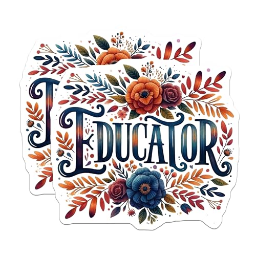 (2 Pack) Educator Stickers - Teacher Appreciation Stickers - Floral Art Stickers for Classroom - 5" On Longest Side - Sticks to Smooth Flat Surfaces - Made in USA - BMCS4415