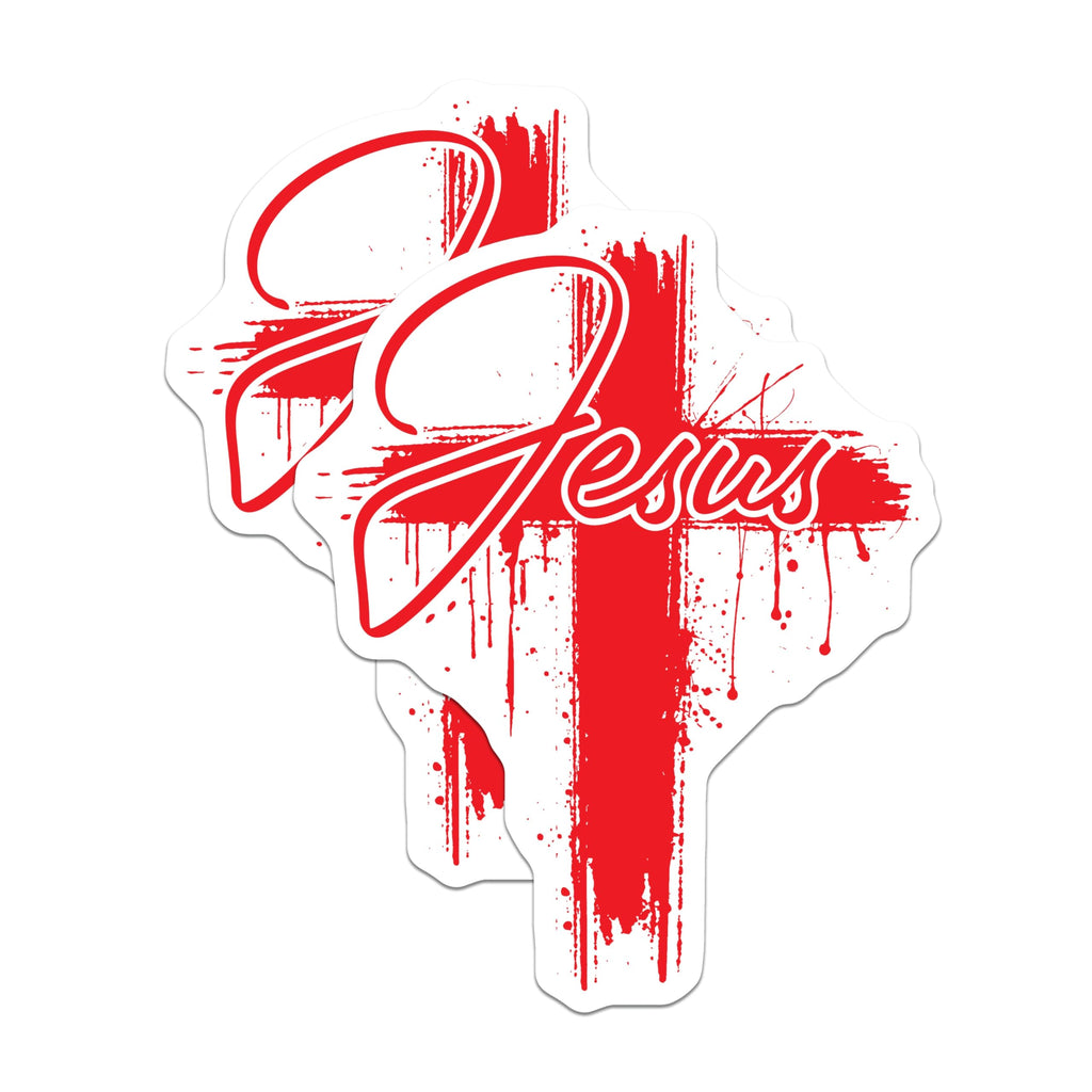 (2 Pack) Jesus Christ Cross Design Magnets - Red Grunge Faith Symbol - Spiritual Refrigerator Decor - 5 Inches On Longest Side - Thick Durable Magnet - Made in USA - MAG19665