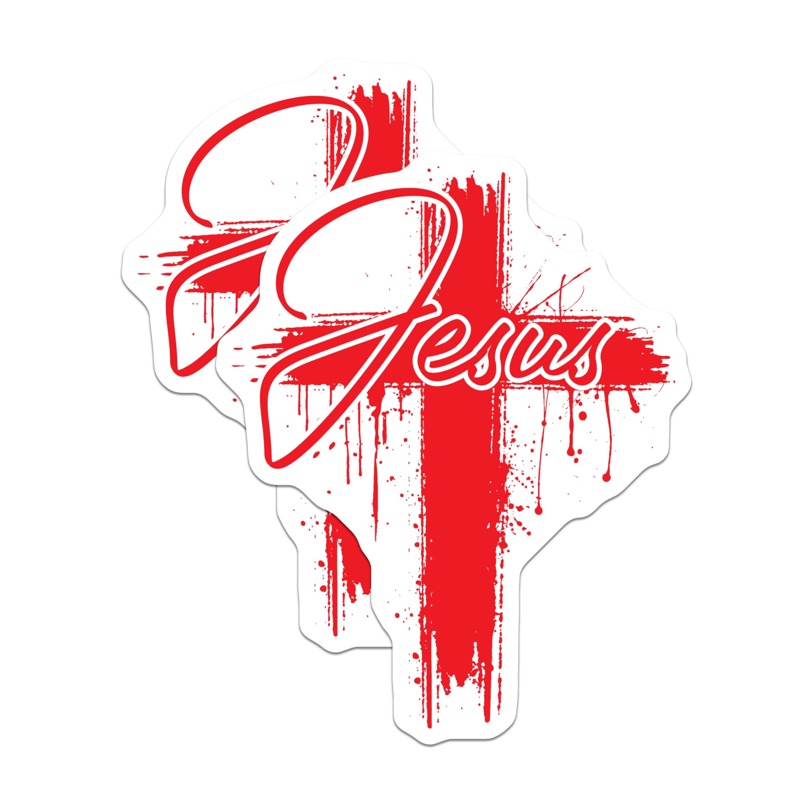 (2 Pack) Jesus Christ Cross Design Magnets - Red Grunge Faith Symbol - Spiritual Refrigerator Decor - 5 Inches On Longest Side - Thick Durable Magnet - Made in USA - MAG19665