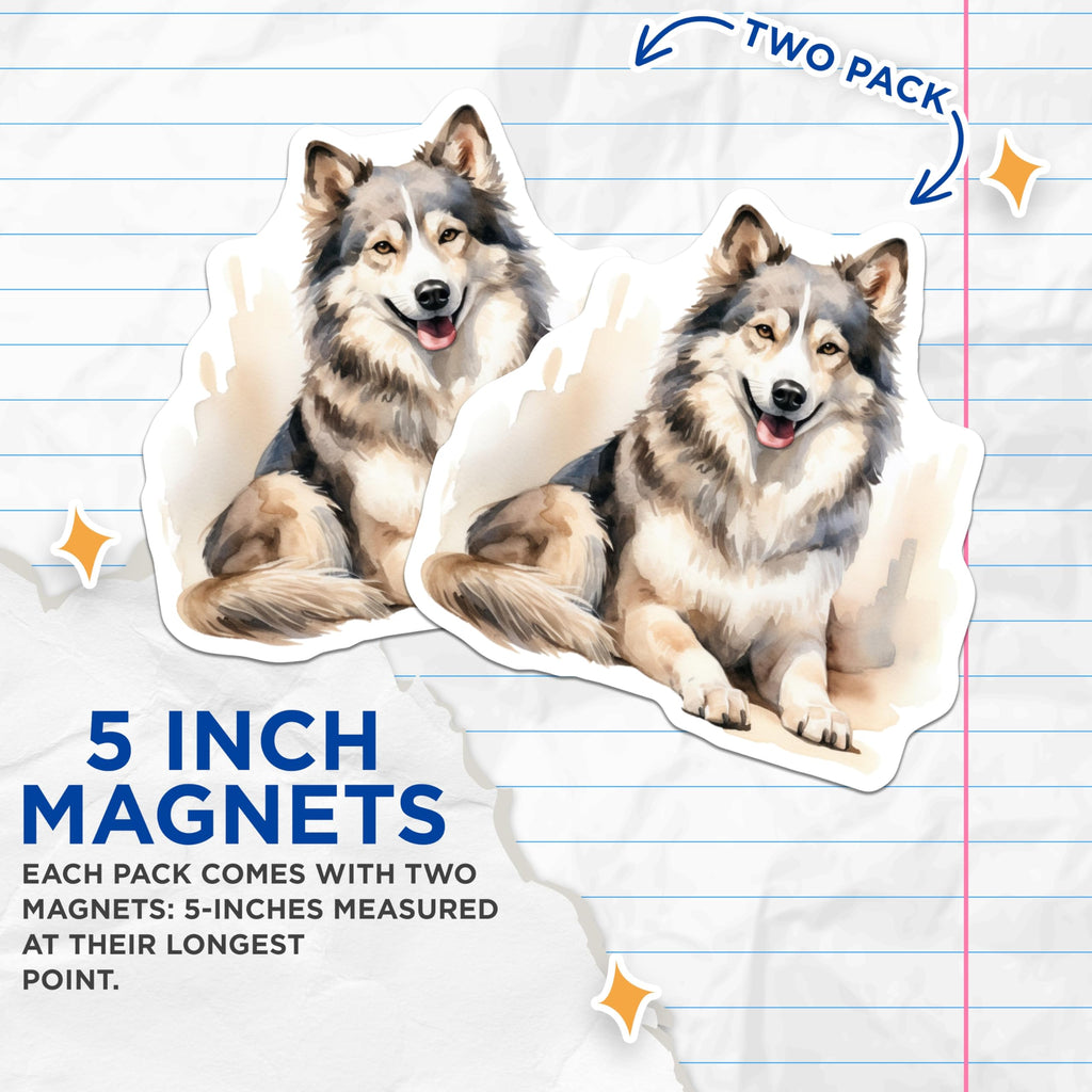 (2 Pack) Siberian Husky Magnets - Watercolor Dog Art - Pet Animal Fridge Decor - Canine Lover Collectible - 5 Inches On Longest Side - Thick Durable Magnet - Made in USA - MAG24784