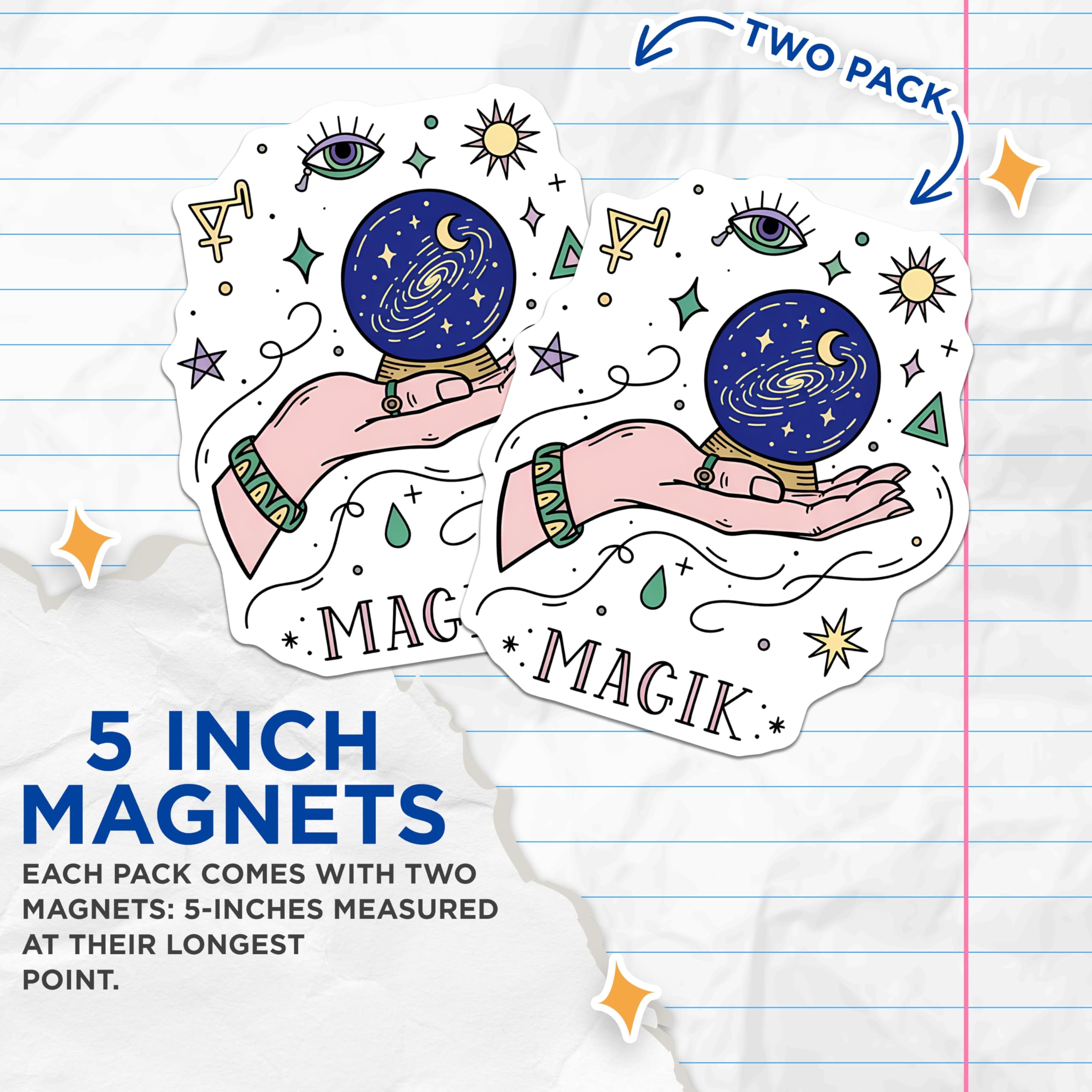 (2 Pack) Magik Crystal Ball Magnets - Cosmic Witchy Decor - Mystical Fortune Teller - 5 Inches On Longest Side - Thick Durable Magnet - Made in USA - MAG20457