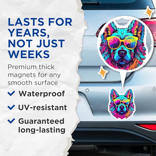 (2 Pack) Dog Art Magnets - Colorful Dog Magnets - Animal Lover Magnets - 5" On Longest Side - for Cars, Fridges, Toolboxes - Made in USA - MAG7238