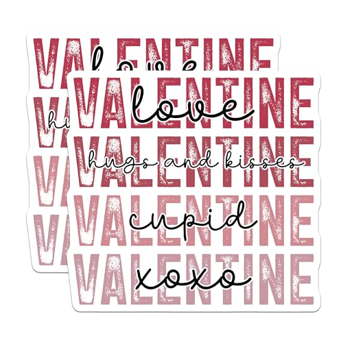 (2 Pack) Valentine Stickers - Love Hugs and Kisses Stickers - Cupid XOXO Lovers Stickers - 5" On Longest Side - Sticks to Any Smooth Flat Surface - Made in USA - BMCS3067
