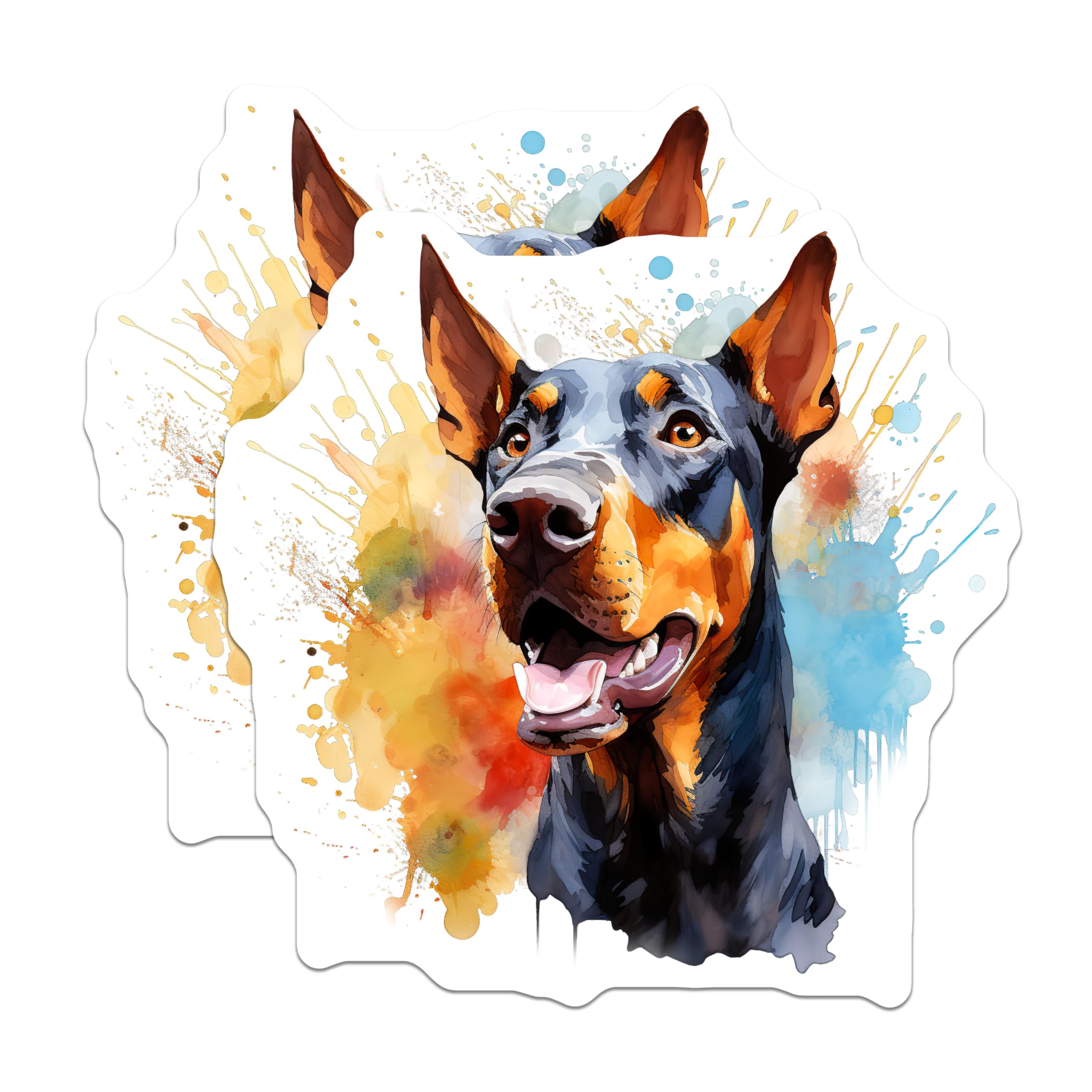 (2 Pack) Doberman Pinscher Magnets - Watercolor Dog Art - Doberman Mom Dad Pet Decor - 5 Inches On Longest Side - Thick Durable Magnet - Made in USA - MAG29676