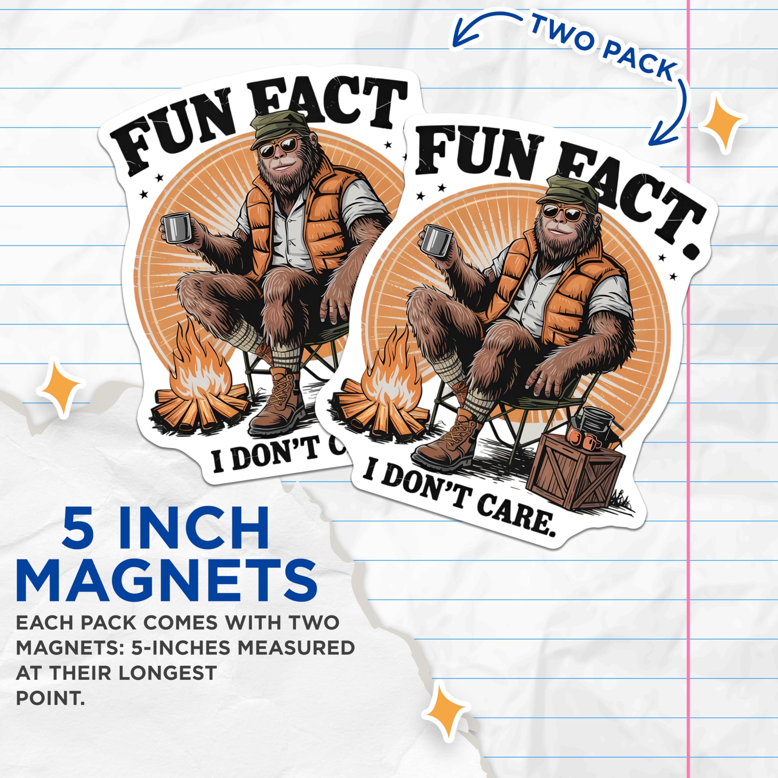 (2 Pack) Bigfoot Camping Magnets - Funny Sasquatch Art - I Dont Care Fridge Magnets - 5" On Longest Side - Premium Magnet - for Cars, Refrigerators, Toolboxes, Lockers - Made in USA - MAG14307