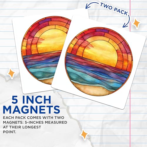 (2 Pack) Sunset Ocean Magnets - Stained Glass Look - Beach Scene Art - Coastal Decor Fridge Magnets for Kitchen and Home - 5 Inches On Longest Side - Thick Durable Magnet - Made in USA - MAG27317