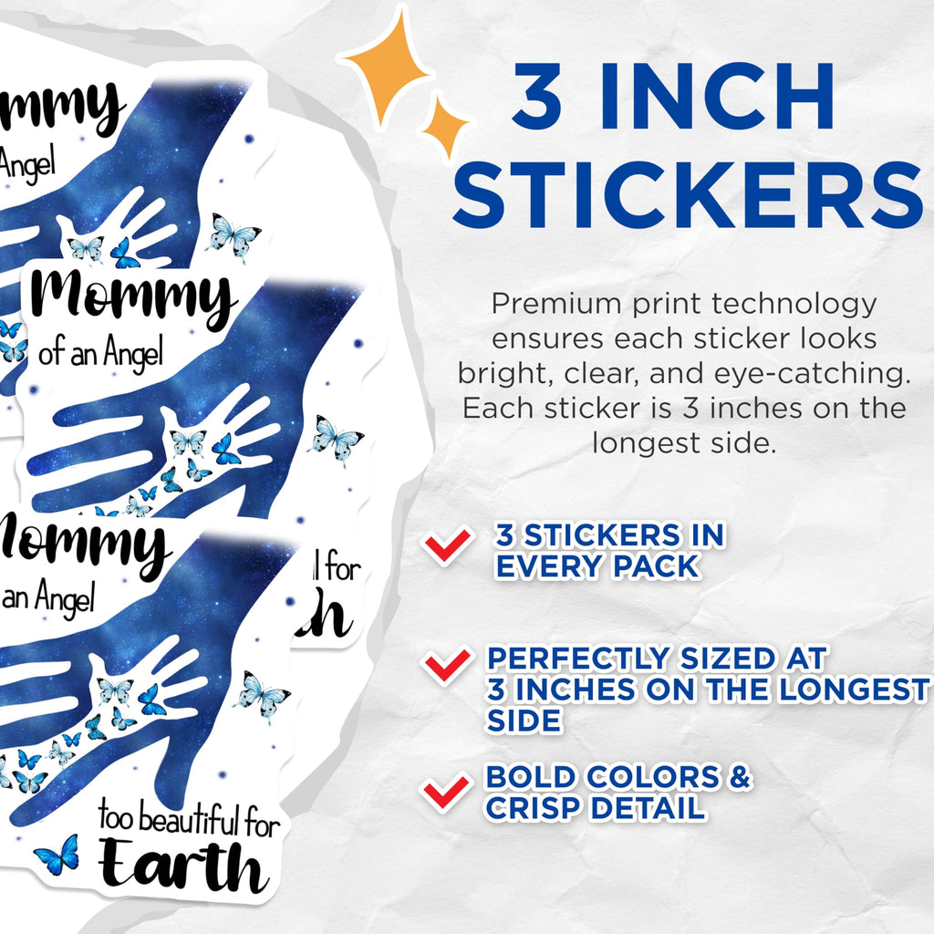 (3 Pack) Mommy of an Angel Decals - Butterfly Decals - Memorial Decal - 3 Inches On Longest Side - Easy Peel & Apply - Made in USA - 3MCS4796
