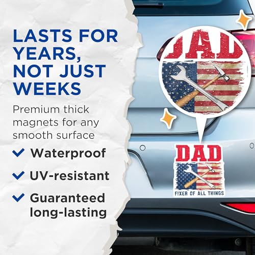 (2 Pack) Dad Fixer of All Things Magnets Magnets - Handy Dad Decor - Father's Day Mem - 5" On Longest Side - Made in USA - Sticks to Refrigerators & Metal Surfaces - MAG8646