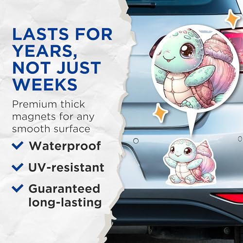 (2 Pack) Adorable Sea Life Magnet - Cartoon Turtle Decor - 5" On Longest Side - Sticks to Smooth Flat Surfaces - Made in USA - MAG10086