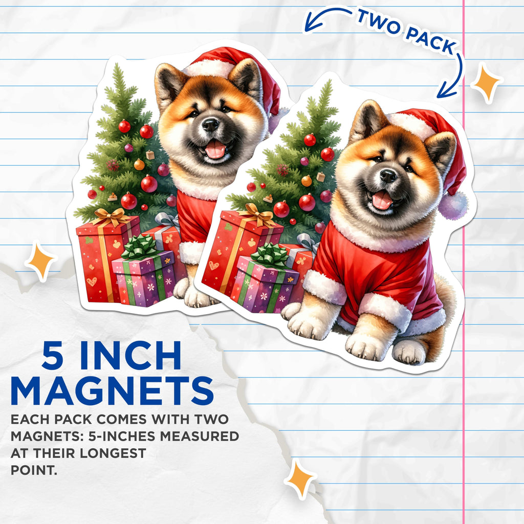 (2 Pack) Christmas Dog Magnets - Santa Puppy Magnets - Holiday Refrigerator Decor - 5 Inches On Longest Side - Thick Durable Magnet - Made in USA - MAG30378