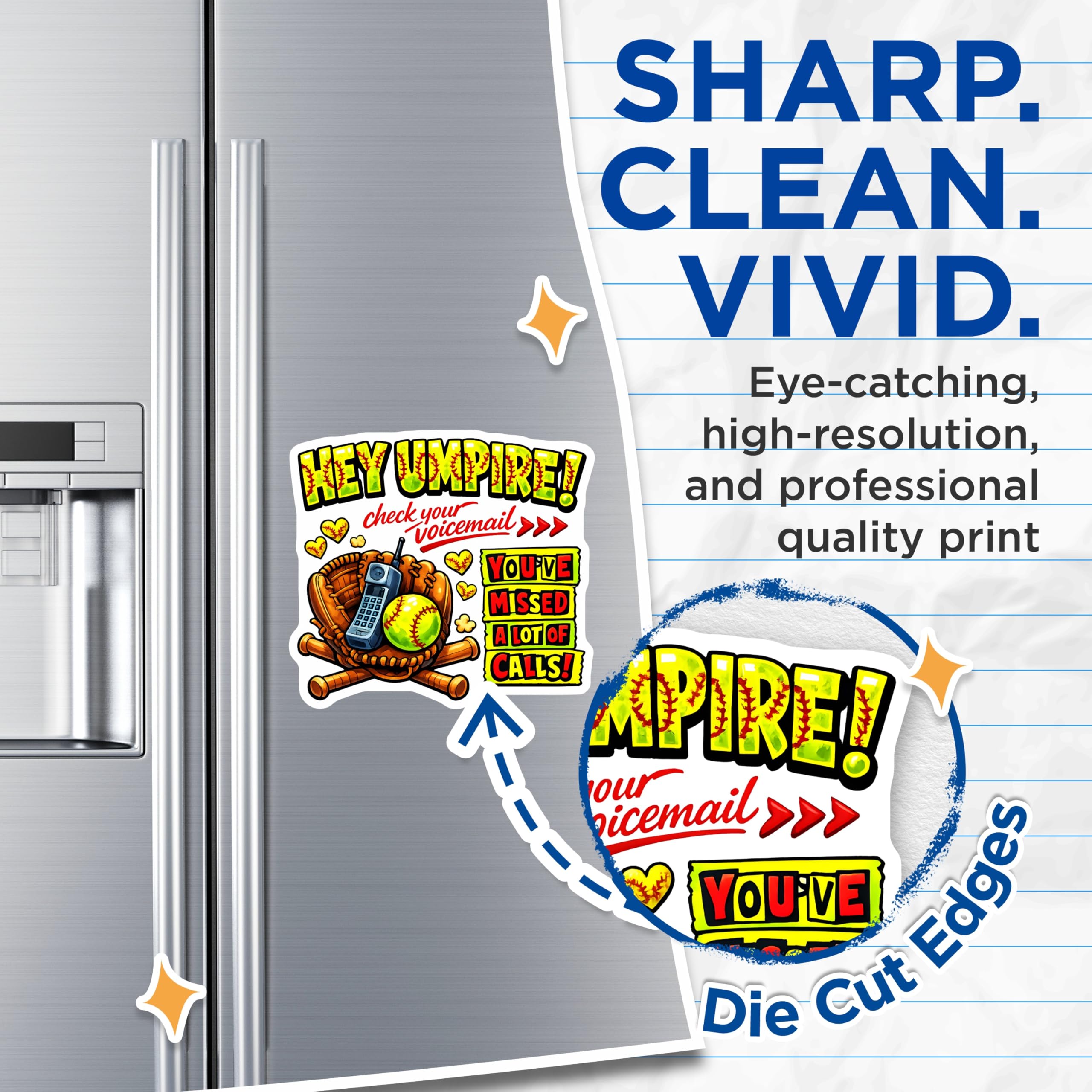 (2 Pack) Funny Umpire Voicemail Magnets - Softball Baseball Coach Humor - Sports Fan Refrigerator Decor - 5 Inches On Longest Side - Thick Durable Magnet - Made in USA - MAG30121
