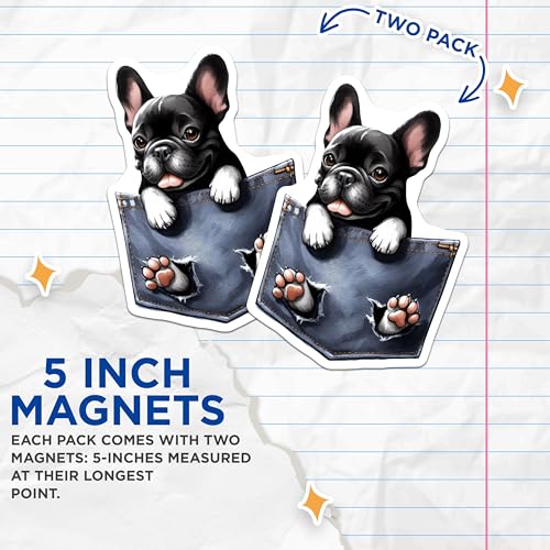 (2 Pack) French Bulldog Magnets - Cute Dog Magnets - Pocket Pet - Animal Lover Home - Dog Lover Magnets - 5" On Longest Side - for Cars, Fridges, Toolboxes - Made in USA - MAG4001