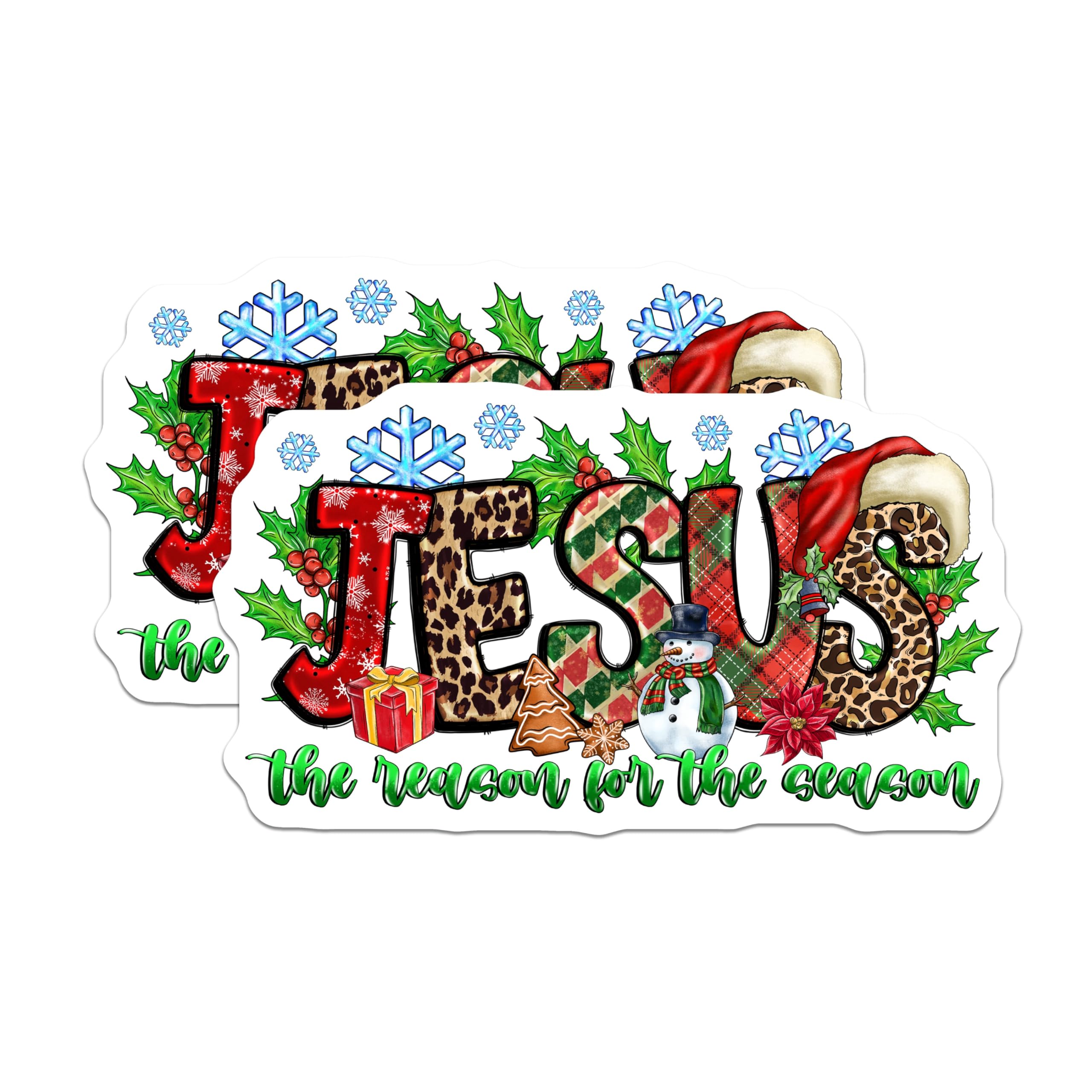 (2 Pack) Jesus Reason Season Magnets - Christian Christmas Decor - Leopard Plaid Snowman Holiday Kitchen - 5 Inches On Longest Side - Thick Durable Magnet - Made in USA - MAG26860
