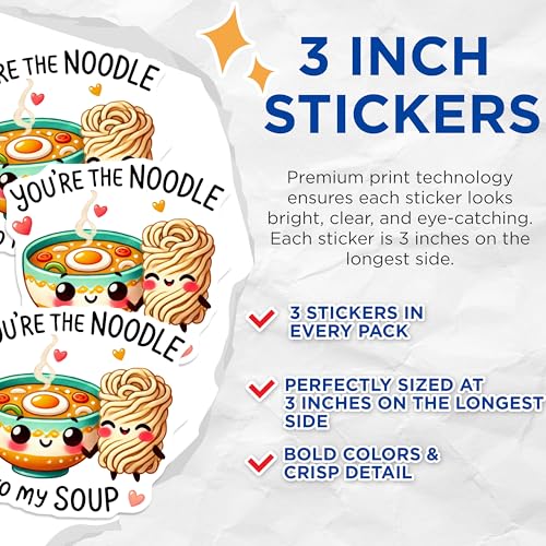 (3 Pack) Noodle Soup Decals - Cute Foodie - Laptop Decals - Youre The Noodle to My Soup - 3 Inches On Longest Side - Easy Peel & Apply - Made in USA - 3MCS2316
