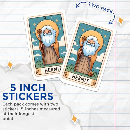(2 Packs) Hermit Tarot Card Stickers - Spiritual Metaphysical Mystic Tarot Decals - 5 Inches On Longest Side - Premium Vinyl Decal - Sticks to Any Smooth Flat Surface - Made in USA - BMCS2255