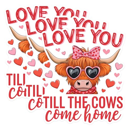 (3 Pack) Highland Cow Love Decals - Valentine's Day Stickers - Cute Animal Laptop Decals - 3 Inches On Longest Side - Easy Peel & Apply - Made in USA - 3MCS1744
