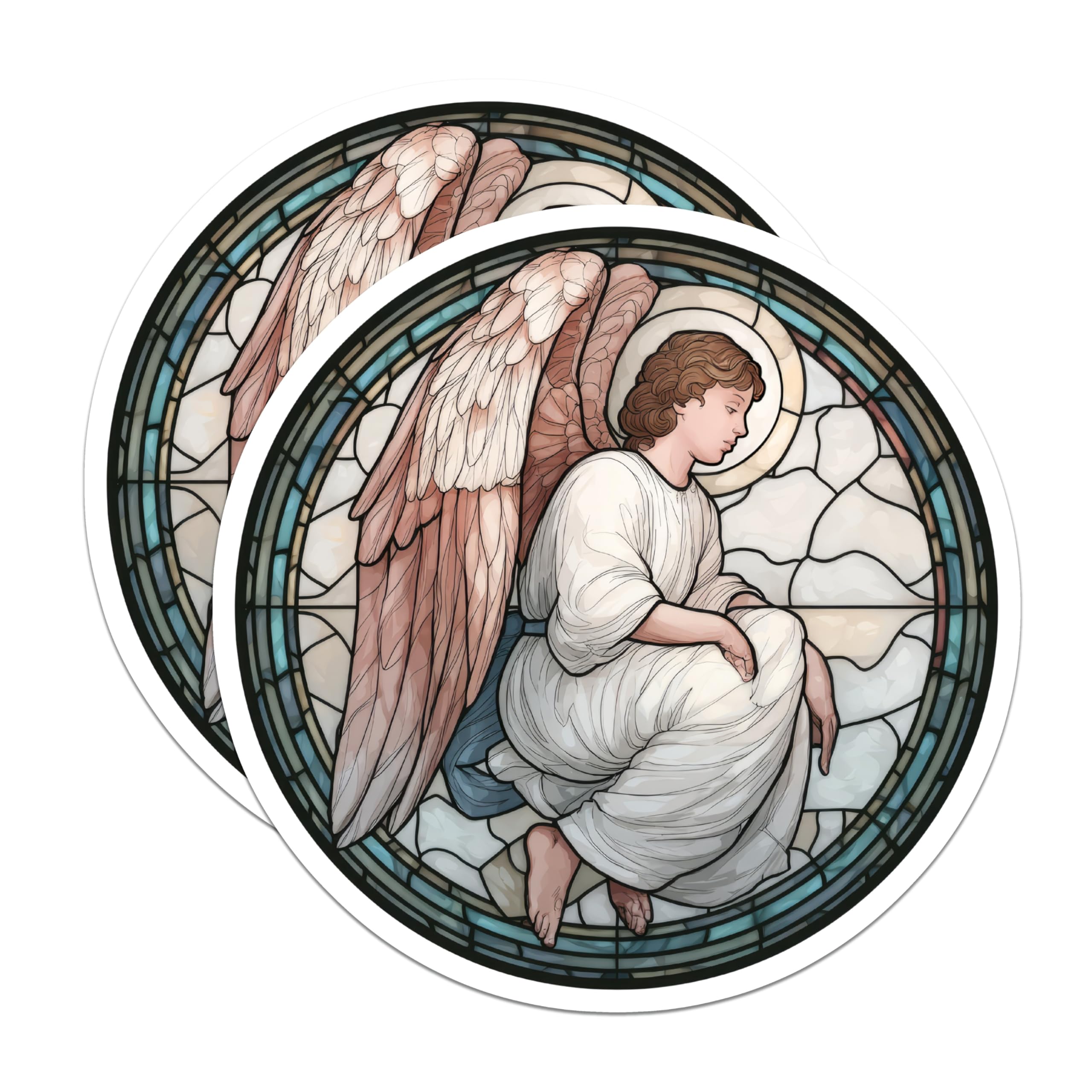 (2 Pack) Angel Magnets - Stained Glass Style - Religious Home Decor - 5" On Longest Side - Premium Magnet - for Cars, Refrigerators, Toolboxes, Lockers - Made in USA - MAG14175