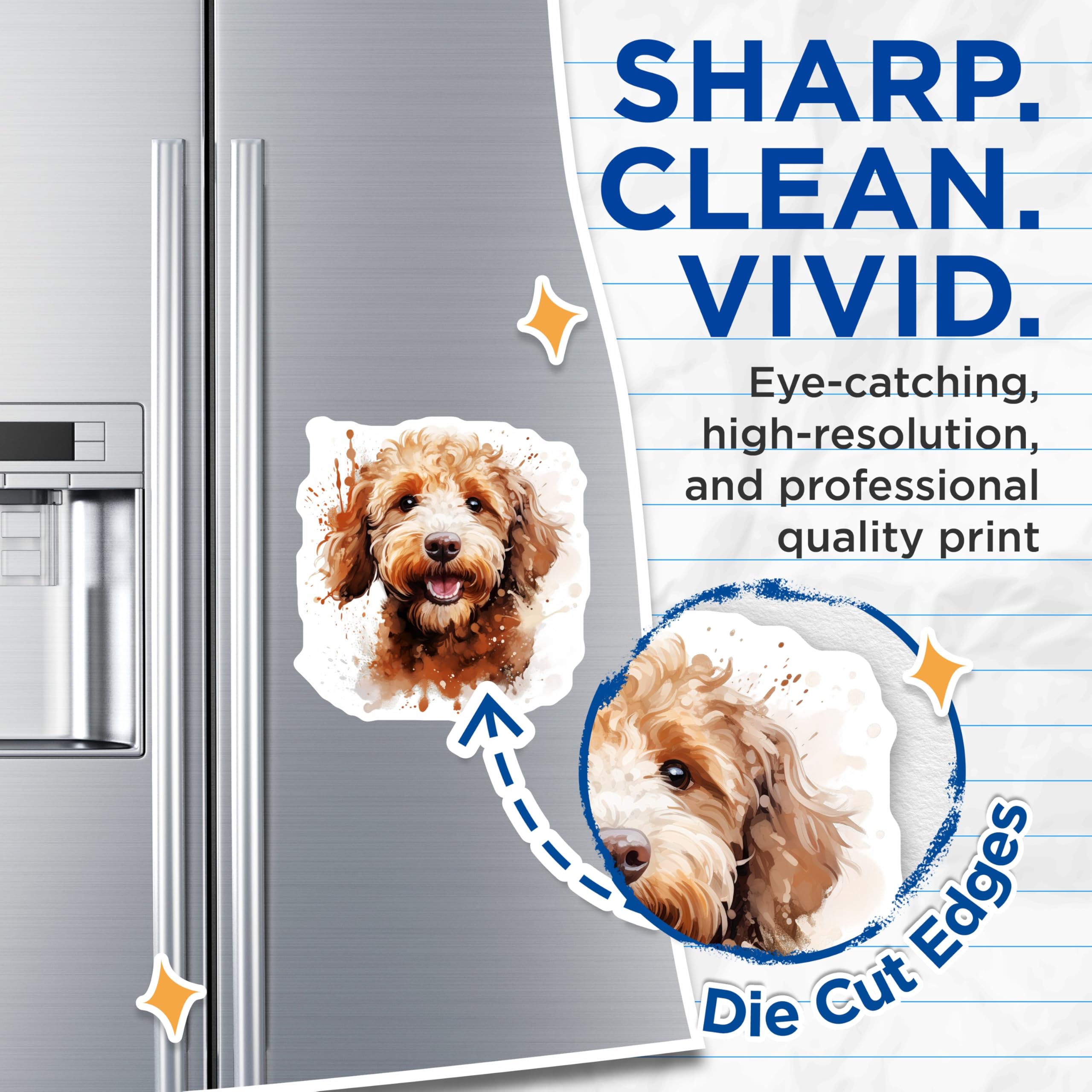 (2 Pack) Goldendoodle Magnets - Watercolor Dog Art - Happy Doodle Dog Lover Decor - Pet Mom Fridge Locker Magnet - 5 Inches On Longest Side - Thick Durable Magnet - Made in USA - MAG26504