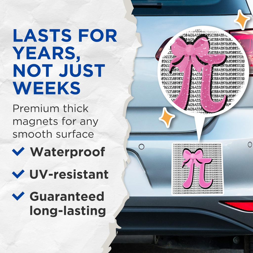 (2 Pack) Pi Day Magnets - Math Lover - Pink Bow - Nerd Decor - 5" On Longest Side - Premium Magnet - for Cars, Refrigerators, Toolboxes, Lockers - Made in USA - MAG16959