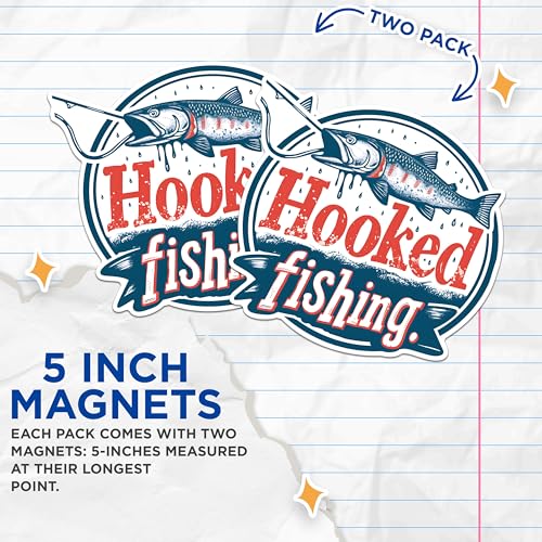 (2 Pack) Hooked Fishing Magnets - Fisherman Decor Magnets - Fishing Enthusiast Magnets- 5" On Longest Side - for Fridges, Toolboxes, Cars - Made in USA - MAG2626