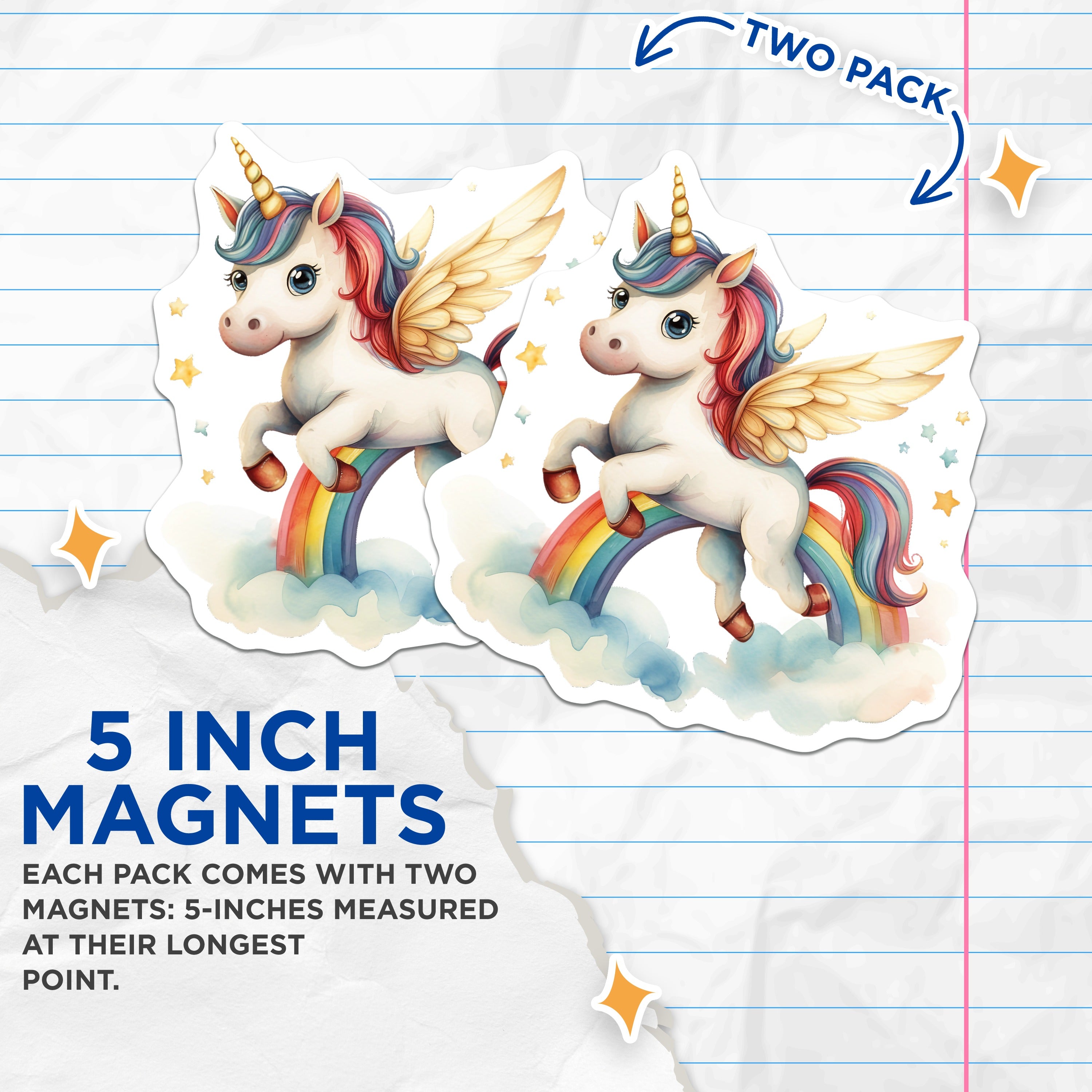 (2 Pack) Unicorn Rainbow Magnets - Magical Pegacorn Decor - Fantasy Kids Room Accessory - 5 Inches On Longest Side - Thick Durable Magnet - Made in USA - MAG37365